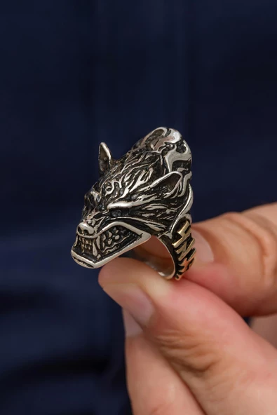 Kurt Motif Göktürkçe TÜRK Yazılı 925 Gümüş Erkek Yüzük - Resim 5