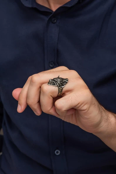 Kurt Motif Göktürkçe TÜRK Yazılı 925 Gümüş Erkek Yüzük - Resim 7