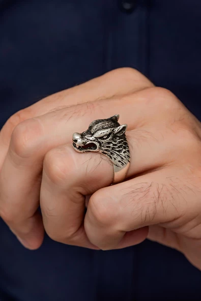 Kurt Motif Yazılı 925 Gümüş Erkek Yüzük - Resim 4