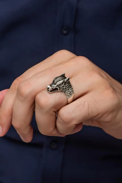 Kurt Motif Yazılı 925 Gümüş Erkek Yüzük - Resim 7