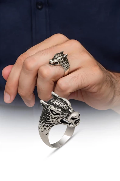 Kurt Motif Yazılı 925 Gümüş Erkek Yüzük - Resim 8