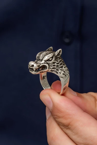 Kurt Motif Yazılı 925 Gümüş Erkek Yüzük - Resim 3