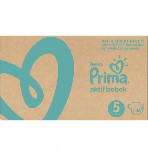 Prima Bebek Bezi Aktif Bebek 5 Beden Aylık Fırsat Paketi 116 Adet - 2
