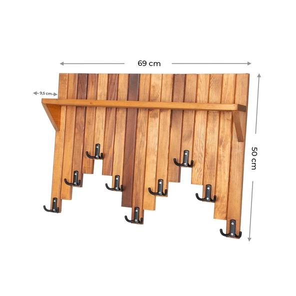 Ahşap Duvar Ve Kapı Askısı Elbise Askılık Raflı Piyano Model 9 Askılı 50x69x9 cm - 5