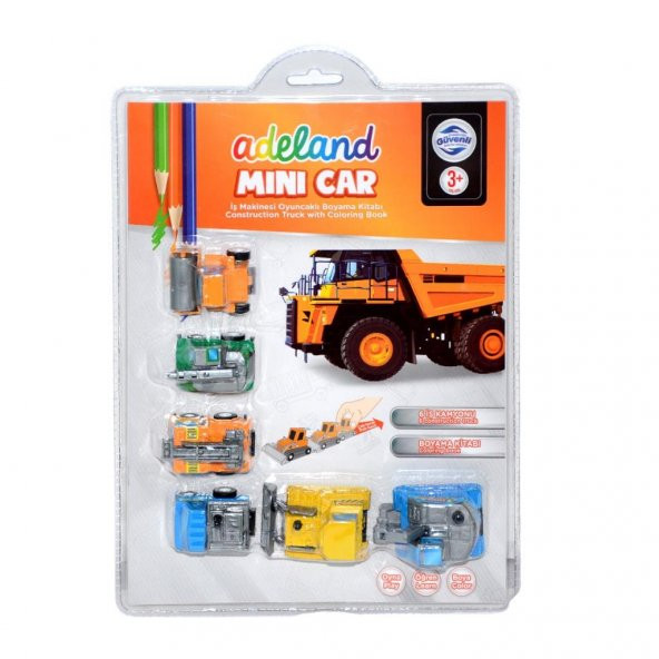 6lı Çek-Bırak Oyuncak Mini İş Makinesi Seti - Boyama Kitabı Hediyeli - 1