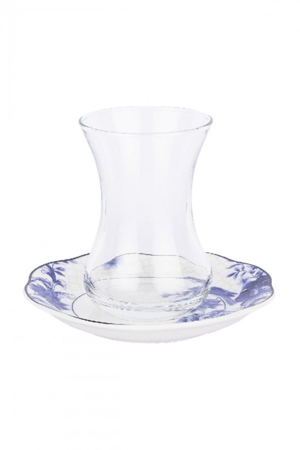 12 Parça Kuşlu Mavi Çiçekli New Bone Çay Bardağı Takımı - 2