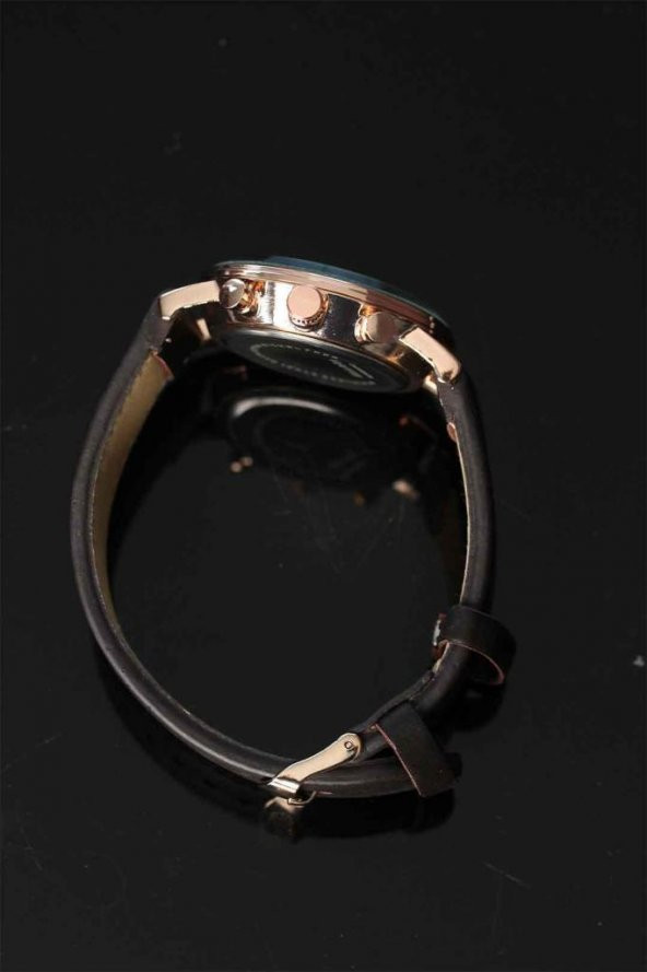Kahverengi Deri Kordonlu Rose Metal Kasa Erkek Saat - 2