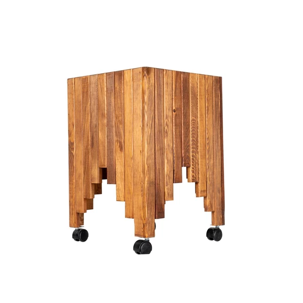 Dekoratif Ahşap Saksılık Çiçeklik Ahşap Saksı Altlığı 38x38x50 cm Tekerlekli Saksı Sehpası - 4
