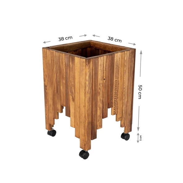 Dekoratif Ahşap Saksılık Çiçeklik Ahşap Saksı Altlığı 38x38x50 cm Tekerlekli Saksı Sehpası - 2