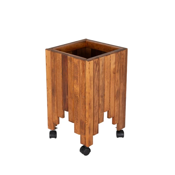 Dekoratif Ahşap Saksılık Çiçeklik Ahşap Saksı Altlığı 30x30x45 cm Tekerlekli Saksı Sehpası - 4
