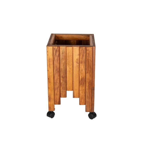 Dekoratif Ahşap Saksılık Çiçeklik Ahşap Saksı Altlığı 30x30x45 cm Tekerlekli Saksı Sehpası - 3