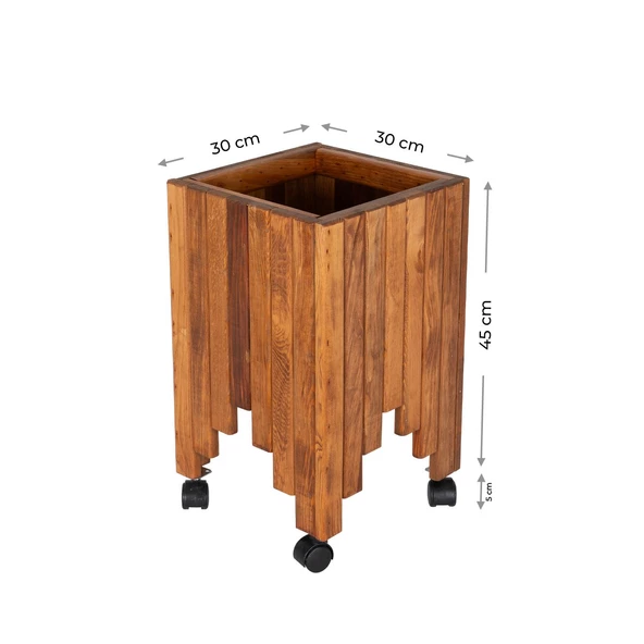 Dekoratif Ahşap Saksılık Çiçeklik Ahşap Saksı Altlığı 30x30x45 cm Tekerlekli Saksı Sehpası - 2
