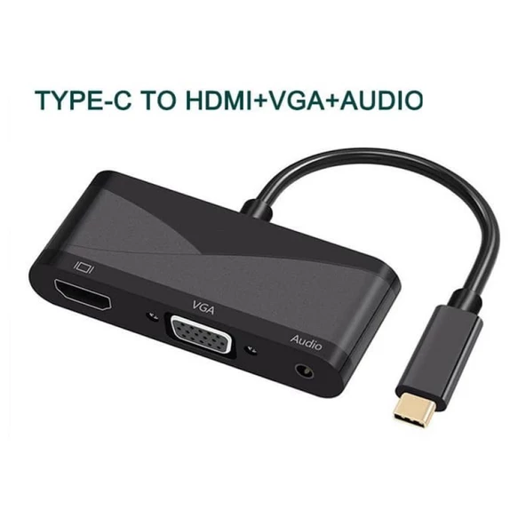 Hadron HDX7813 Çevirici USB 3.1 Type-C To Hdmı+Vga+3.5mm Audıo 3ın1