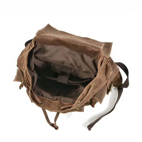 Sert Kanvas Retro Gündelik Okul İş Ofis Sırt Çantası Mumlu Su Geçirmez (Kahve) - 5