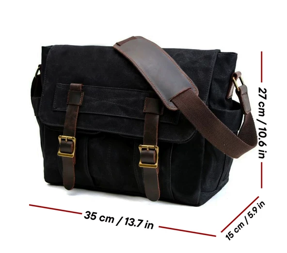 Retro Kanvas Postacı Çanta Mumlu Su Geçirmez (Siyah) - 4