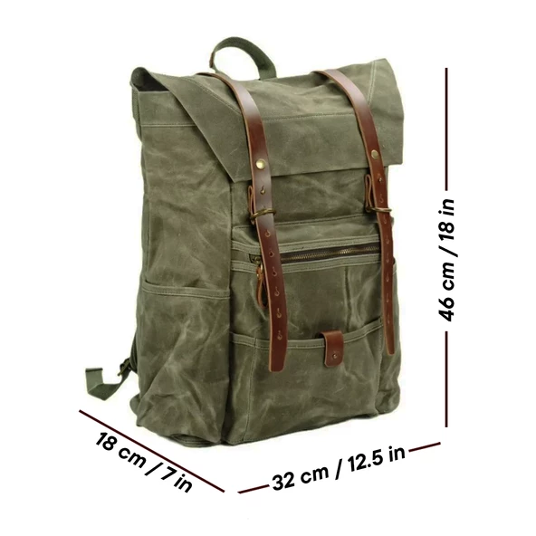 Retro Mumlu Kanvas Deri Büyük Outdoor Sırt Çantası (Yeşil) - Resim 3