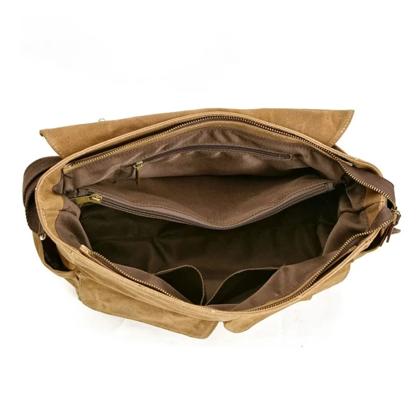 Retro Kanvas Postacı Çanta Mumlu Su Geçirmez (Haki) - 3