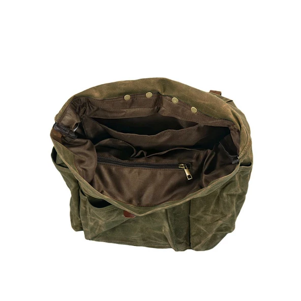 Retro Mumlu Kanvas Deri Büyük Outdoor Sırt Çantası (Yeşil) - Resim 5