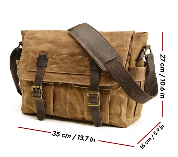 Retro Kanvas Postacı Çanta Mumlu Su Geçirmez (Haki) - 4