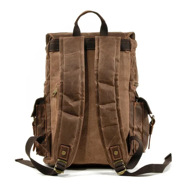 Sert Kanvas Retro Gündelik Okul İş Ofis Sırt Çantası Mumlu Su Geçirmez (Kahve) - 2