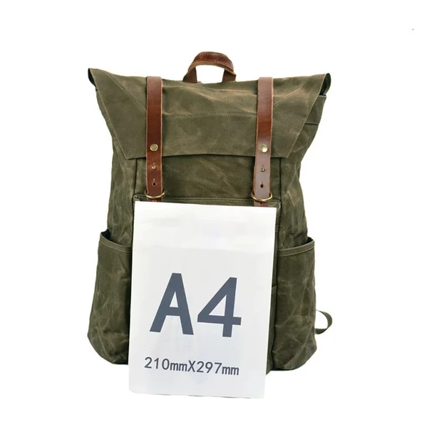 Retro Mumlu Kanvas Deri Büyük Outdoor Sırt Çantası (Yeşil) - Resim 4