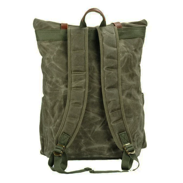 Retro Mumlu Kanvas Deri Büyük Outdoor Sırt Çantası (Yeşil) - Resim 2
