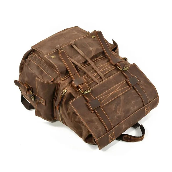 Sert Kanvas Retro Gündelik Okul İş Ofis Sırt Çantası Mumlu Su Geçirmez (Kahve) - 6