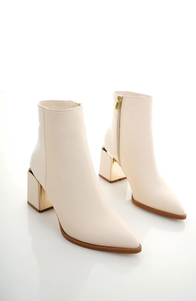 Muggo KYLİE Garantili Sivri Burun Kalın Topuklu Fermuarlı Kadın Bot - Resim 11