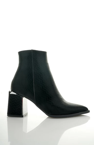 Muggo KYLİE Garantili Sivri Burun Kalın Topuklu Fermuarlı Kadın Bot - Resim 2