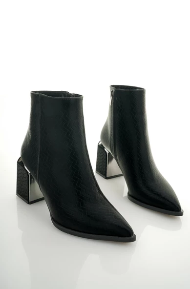 Muggo KYLİE Garantili Sivri Burun Kalın Topuklu Fermuarlı Kadın Bot - Resim 3