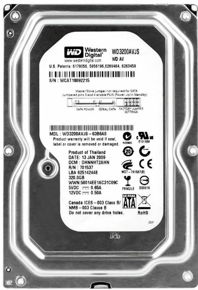 320GB WESTERN DIGITAL WD3200AVJS HARDDİSK