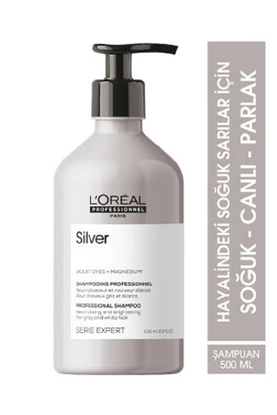 Serie Expert Silver Çok Açık Sarı Gri ve Beyaz Saçlar İçin Renk Dengeleyici Mor Şampuanı 500 ml