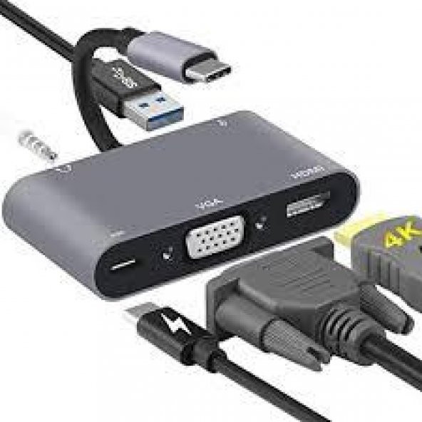 USB-C to HDMI VGA AUX USB 3.0 PD ADAPTÖR ÇEVİRİCİ AKTARICI
