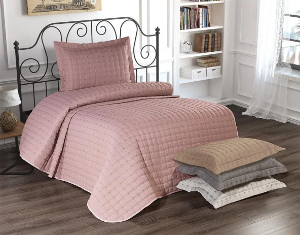 Yıldız Tek Kişilik Kapitoneli Yatak Örtüsü Pudra ürün görseli