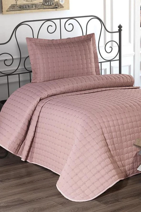 Yıldız Tek Kişilik Kapitoneli Yatak Örtüsü Pudra - Resim 4