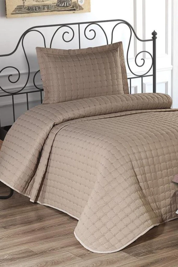 Yıldız Tek Kişilik Kapitoneli Yatak Örtüsü Cappucino - Resim 4