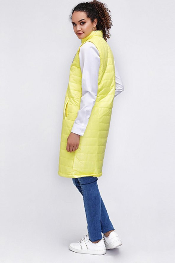 DİK YAKA KAPİTONE YELEK Sarı - 2