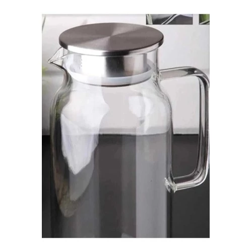 1500 ml Borosilikat Cam Su Sürahisi - Metal Kapaklı ve Isıya Dayanıklı - Resim 3