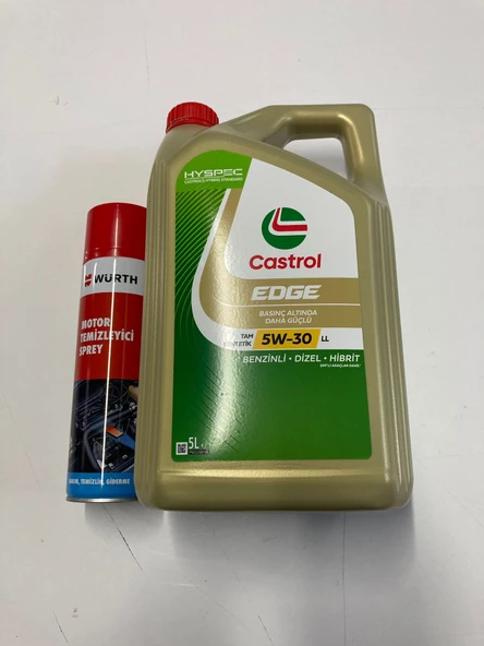 Castrol Edge 5w30 LL 5L (2024 Üretim) + Würth Hızlı Motor Temizleme
