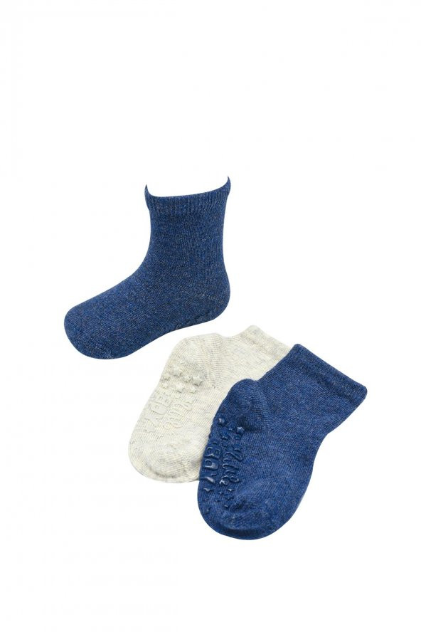 KATAMİNO K44059 JEAN MAVİ-GRİ 2 Lİ 2 ÇİFTİ ALTI KAYDIRMAZ ERKEK BEBEK SOKET-105
