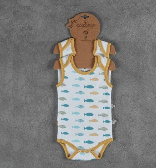ECOCOTTON 100 ORGANİK PAMUK  Bebek Zıbın Dodo Kolsuz 9/12 AY - 3