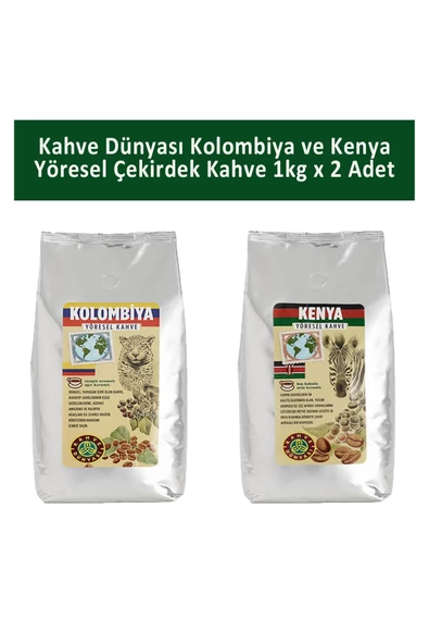 Kolombiya ve Kenya Yöresel Çekirdek Kahve 1 kg x 2 Adet