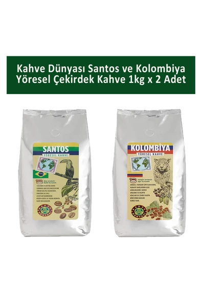 Santos ve Kolombiya Yöresel Çekirdek Kahve 1 kg x 2 Adet