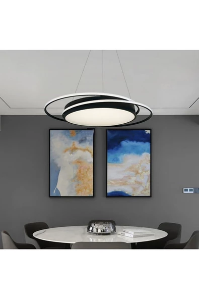 Davul / Sarkıt Avize / 75 cm Çemberli / 3 Renk Işık / Antrasit Gö