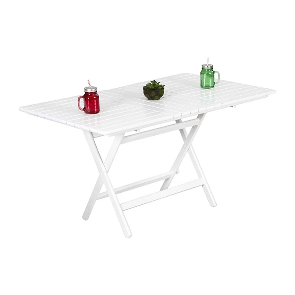 Kaş Katlanır Ahşap Bahçe Balkon Mutfak Masası 80x160 Beyaz - 3