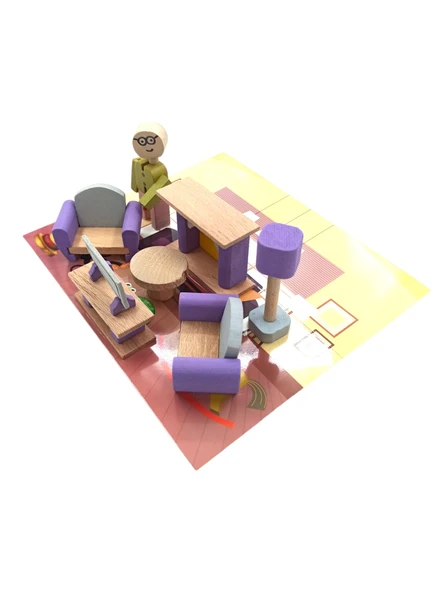 Minik Evlerin Şıklığı: Ahşap Oyuncak Oturma Grubu Salon Takımı - 3