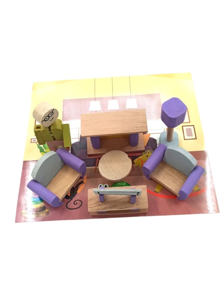 Minik Evlerin Şıklığı: Ahşap Oyuncak Oturma Grubu Salon Takımı - 2