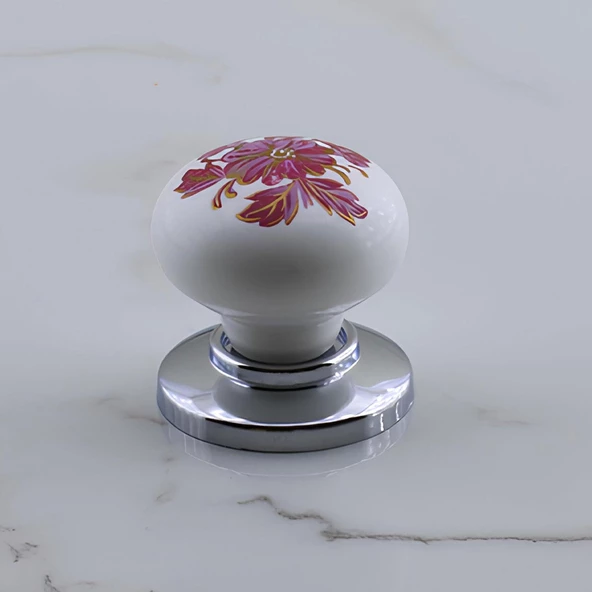 Polimer Düğme Kulp Pembe Desenli Krom Tablalı Dolap Mobilya Mutfak Dolabı Çekmece Dolap Kulpu Kulbu - 8