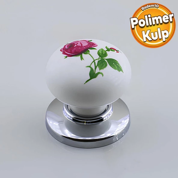 Polimer Düğme Kulp Gül Desenli Krom Tablalı Dolap Mobilya Mutfak Dolabı Çekmece Dolap Kulpu Kulbu ürün görseli
