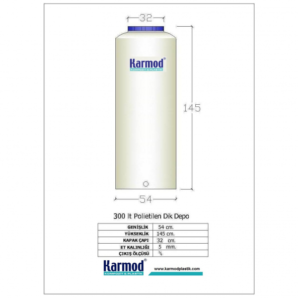 300 Litre Polietilen Dikey Su Deposu - Mavi - 2